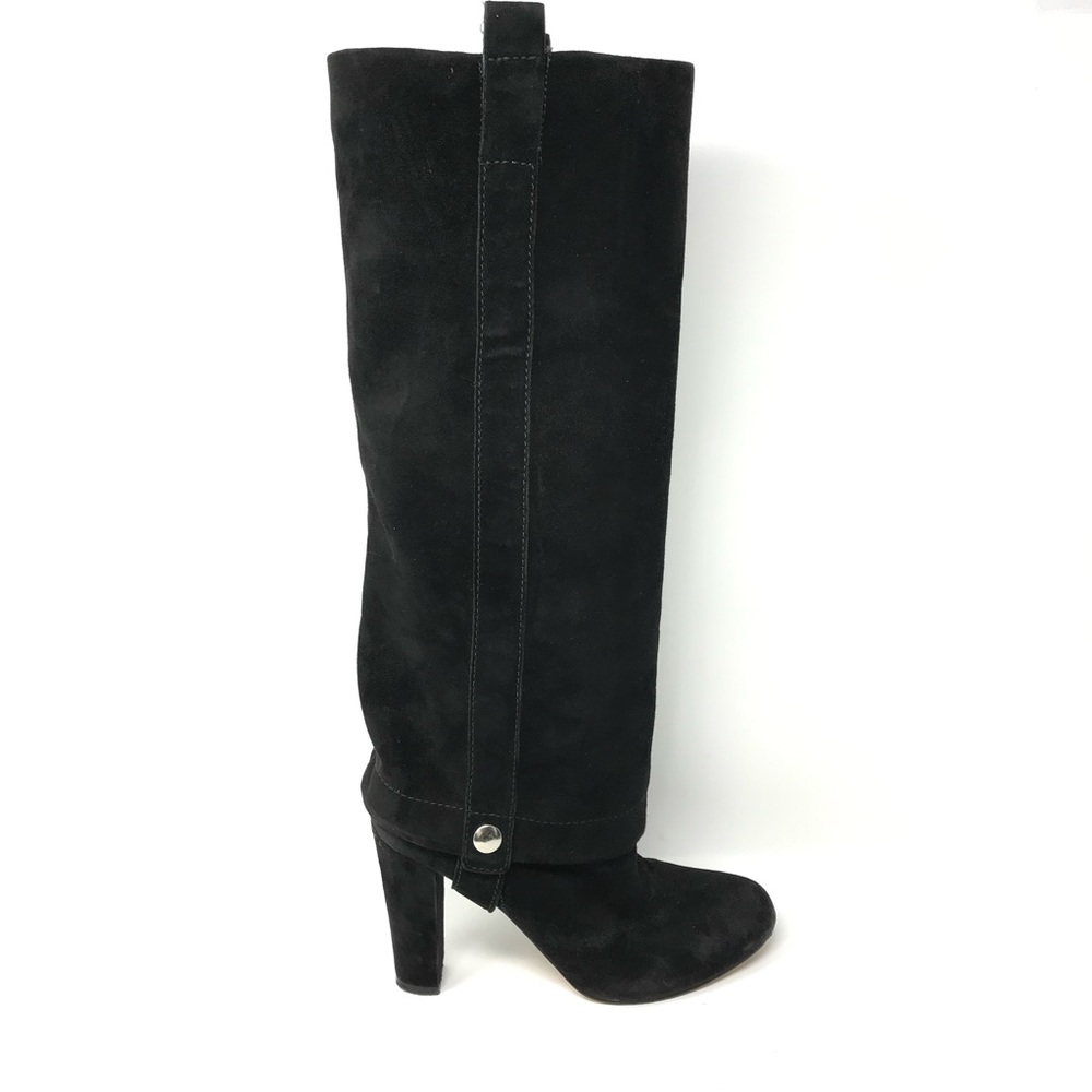 Joan & David Black Suede Knee High Boots Chunky Heel 7.5M